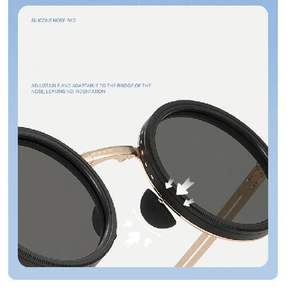 SHAUNA Full-folding Light-reducing Metal Punk ND9-level Adjustable Dimming Round Polarized Sunglasses UV400 With Case