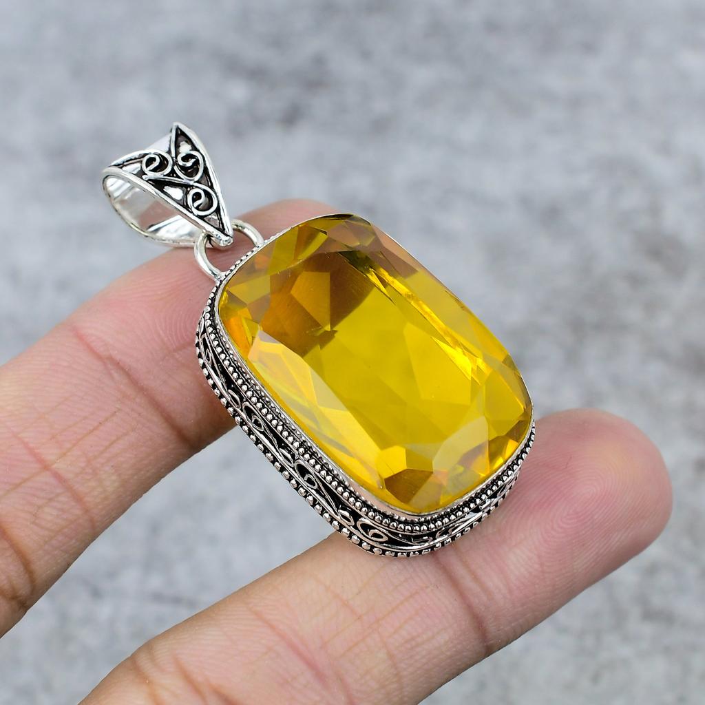 Citrine Gemstone Handmade 925 Steling Silver Jewelry Pendant 1.97" M-250