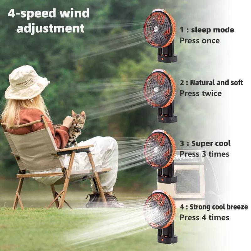 Portable Battery Powered Camping Fan USB Rechargeable Variable 3 Speed LED Light ,Outdoor multifunctional camping fan