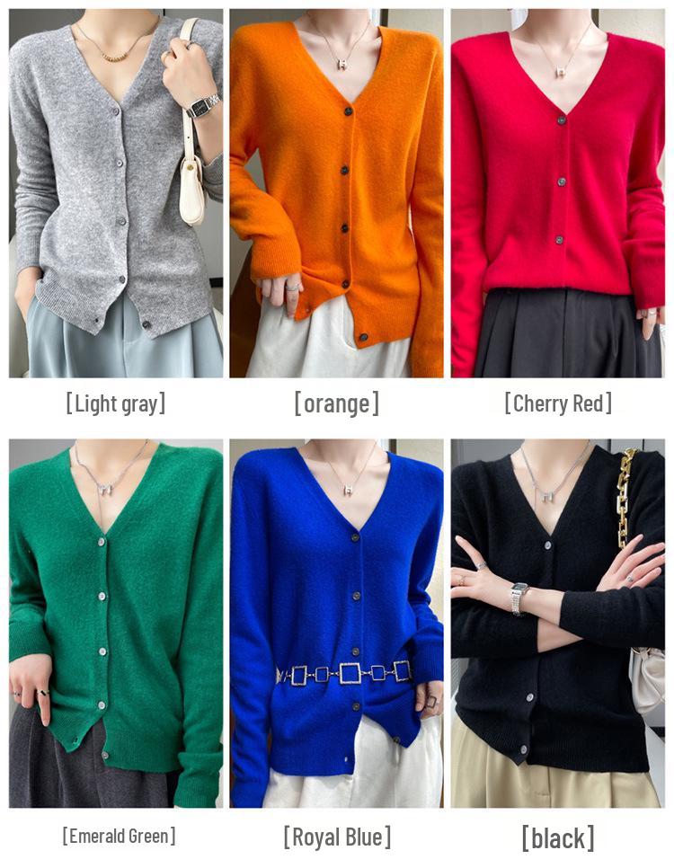 Autumn/Winter 2023 Women's Pure Wool Knit Cardigan Coat with V-Neck and Long Sleeves.