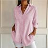 Women's Casual Loose Fit Long Sleeve Striped Shirt with Collar - Blouse Top for Everyday Wear