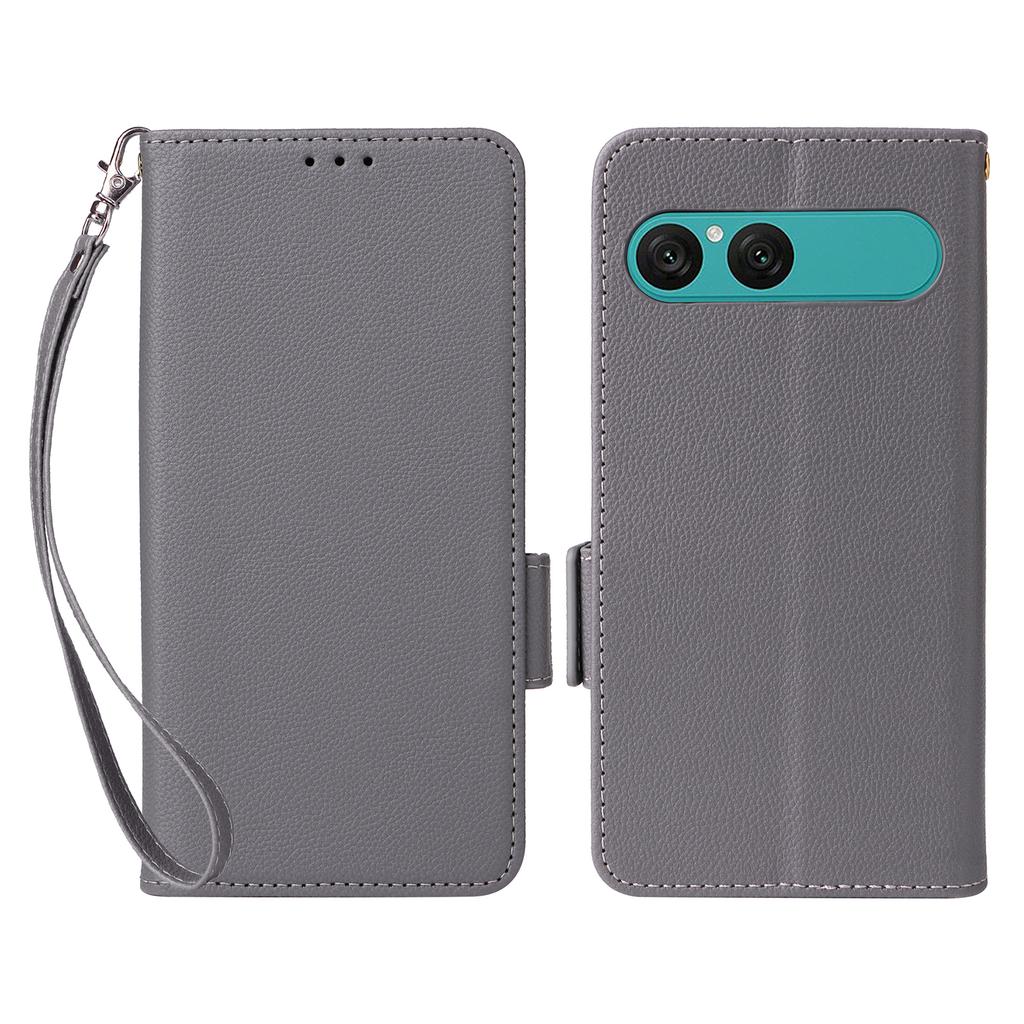 For Sony Xperia 10 VII Case Litchi Texture Wallet Leather Phone Cover with Wrist Strap
