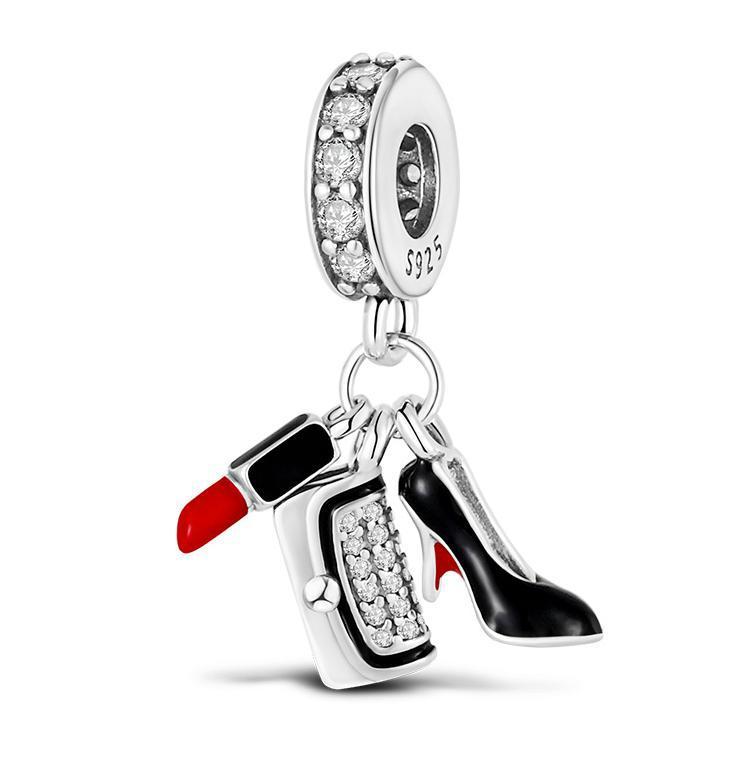 Romantisches Thema Echte Kupfer Lippenstift Schuhe Tasche Anhänger Rucksack Perlen Anhänger Passend für Damen Armband Halskette DIY Feiner Feiner Schmuck Geschenkartikel