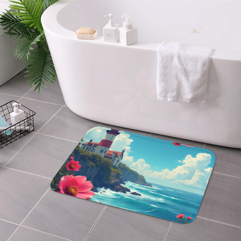 1PC Seaside Scenery Kitchen Rug Non-Slip Door Mat Pop design Bathroom Rug Bath Mat Carpet for Home Sink Laundry Decor