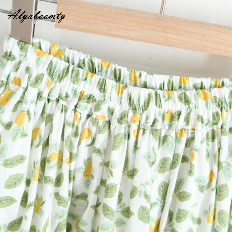Spring Summer Women Fresh Short Skirt Elastic Waist Floral Print A-Line Skirt Elegant Sweet Cotton Linen Feminine Skirts Womens