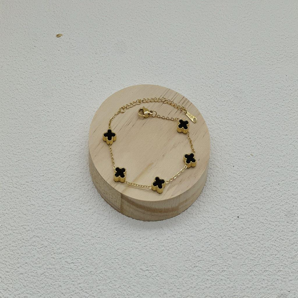 9Mm Double-Sided Shell Lucky Five Flowers Four-Leaf Clover Bracelet Light Luxury Ins Style Does Not Lose Colour Hand Titanium Steel Bracelet