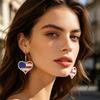 1 Pair Hook Earrings American Independence Day Pattern Hollow Heart Star Shape Red White Blue Earrings Jewelry Accessories
