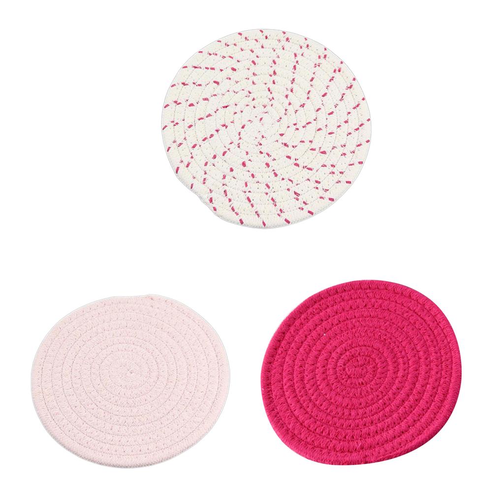 1/3pcs  Cup Mat Cotton Thread Woven Coaster Round Placemats Drink Hot Pads Mats Absorbent Scald-Proof Drink Coaster