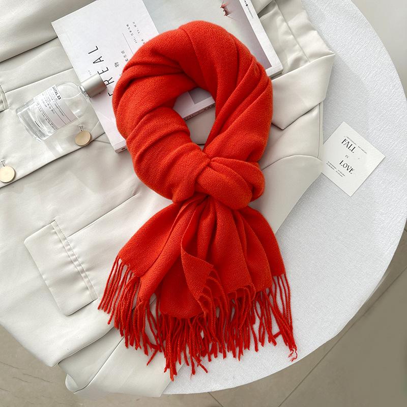 Scarf autumn and winter atmosphere solid color imitation cashmere women's temperament literary niche soft waxy warm fringed scarf shawl