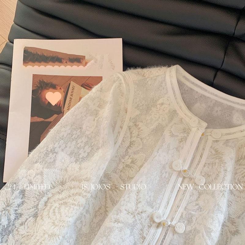 Heavy Industry Lace Hollow Shirt Underwear for Women's Spring Retro Button Top