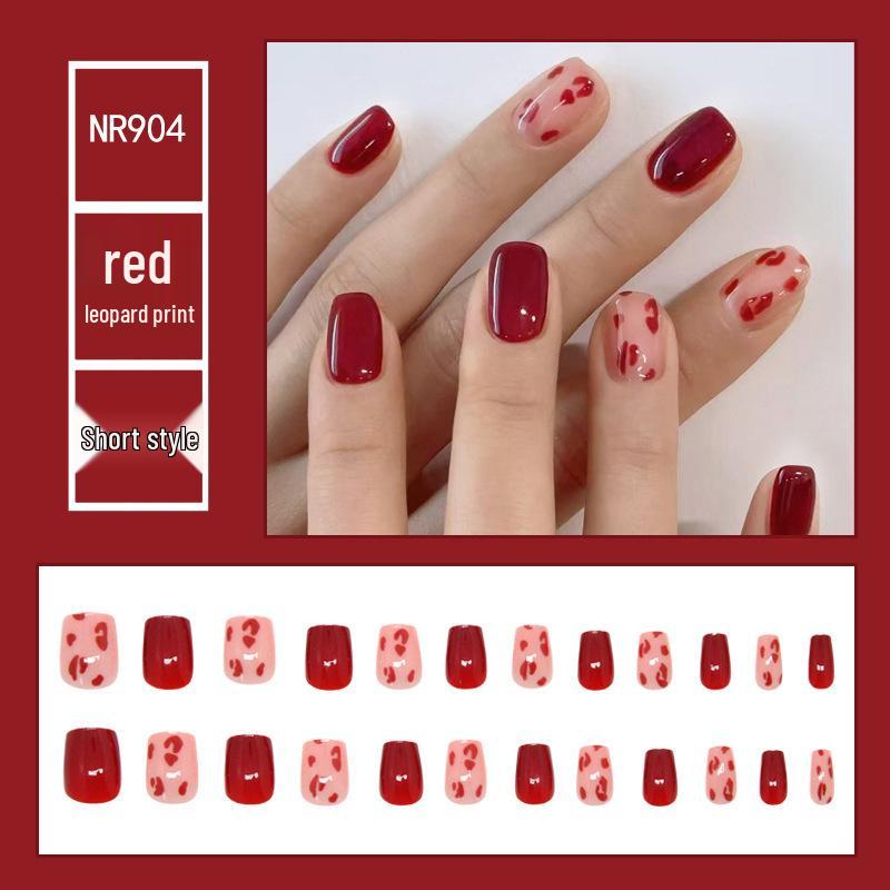 

Полноразмерные прозрачные патчи для ногтей с красным леопардовым принтом – Носимые отбеливающие типсы для невест, короткие фото-накладные ногти.