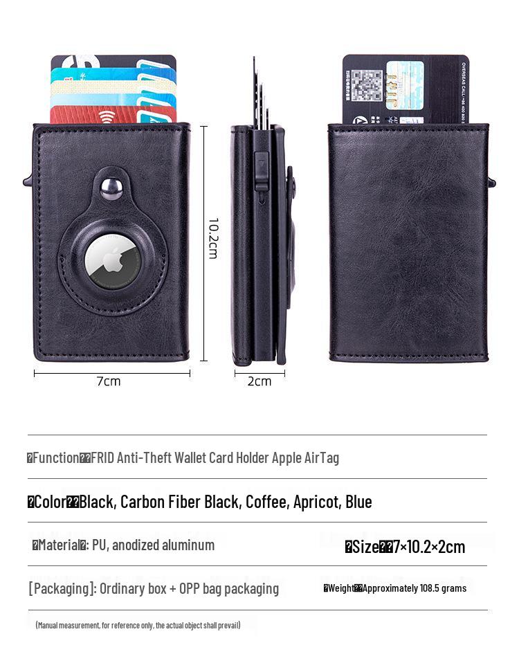 RFID Apple AirTag Tracker Protective Case with Crazy Horse Card Holder and Carbon Fiber Finish