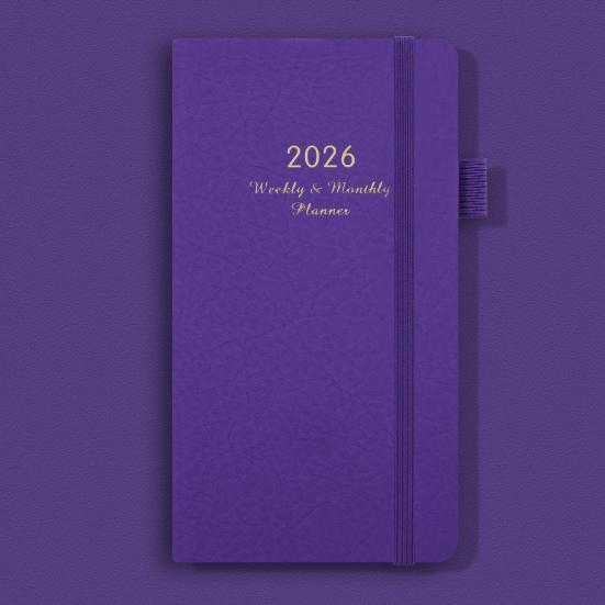 2026 Pocket Planner with Elastic Strap Pen Loop Ribbon Bookmark Weekly Monthly Academic Planner 12 Months Schedule Management Hardcover Notebook