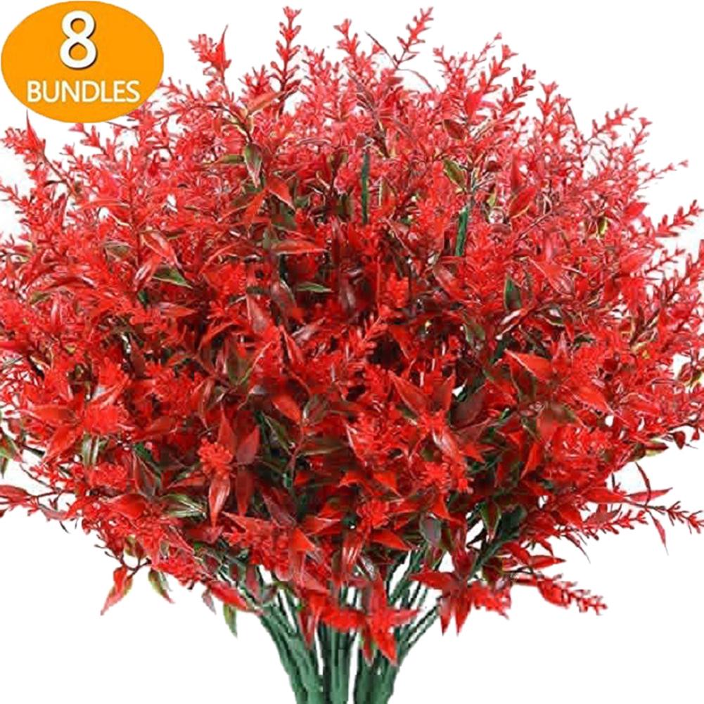 8pcs Faux UV Resistant Fake Flowers Artificial Plants Plastic Decor Outdoor Plastic Lavender Fake Flower Wedding Accessories