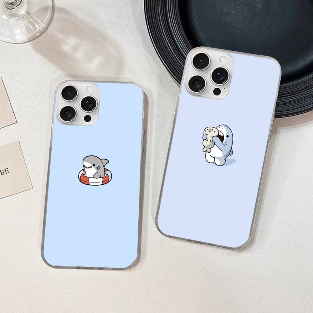 Cute anime Shark Phone Case For iPhone 17 16 15 14 13 12 11 Pro Max Plus Satin Colorful Cover