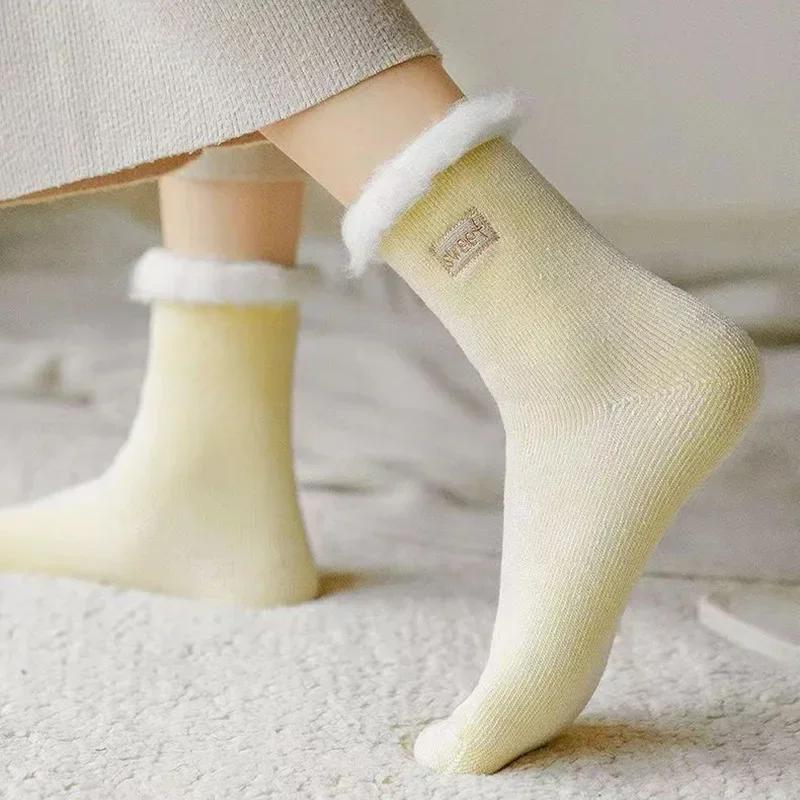 Womens Winter Warm Socks Thicken Thermal Socks Wool Cashmere Coral Velvet Snow Sweet Soft Cotton Knitted Room Floor Sleep Sock