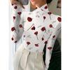 Women's Long Sleeve T-Sleeve Floral Print Turtleneck Bottom Shirt Spring and Autumn Casual Interior Top