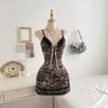 In Stock - Leopard Print Deep V Lace Bodycon Skirt Backless Dress