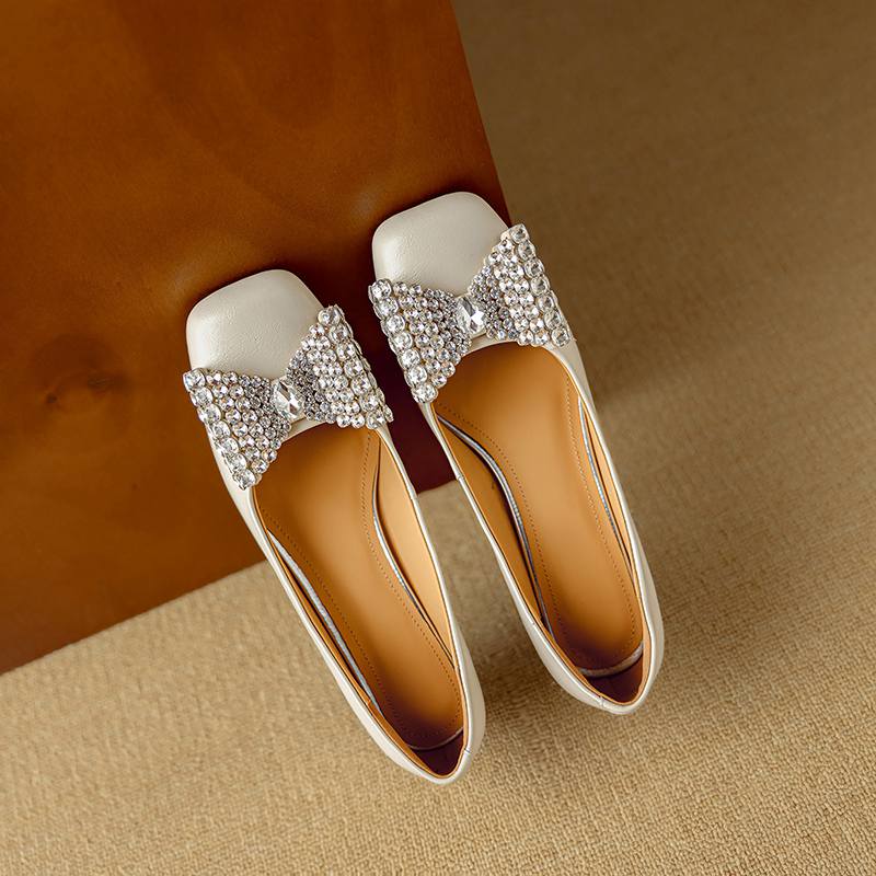 Krazing Pot Cow Skin Summer Size 40 Med Heels Crystal Butterfly-knot Decoration Square Toe Diamond Heels Gladiator Pumps