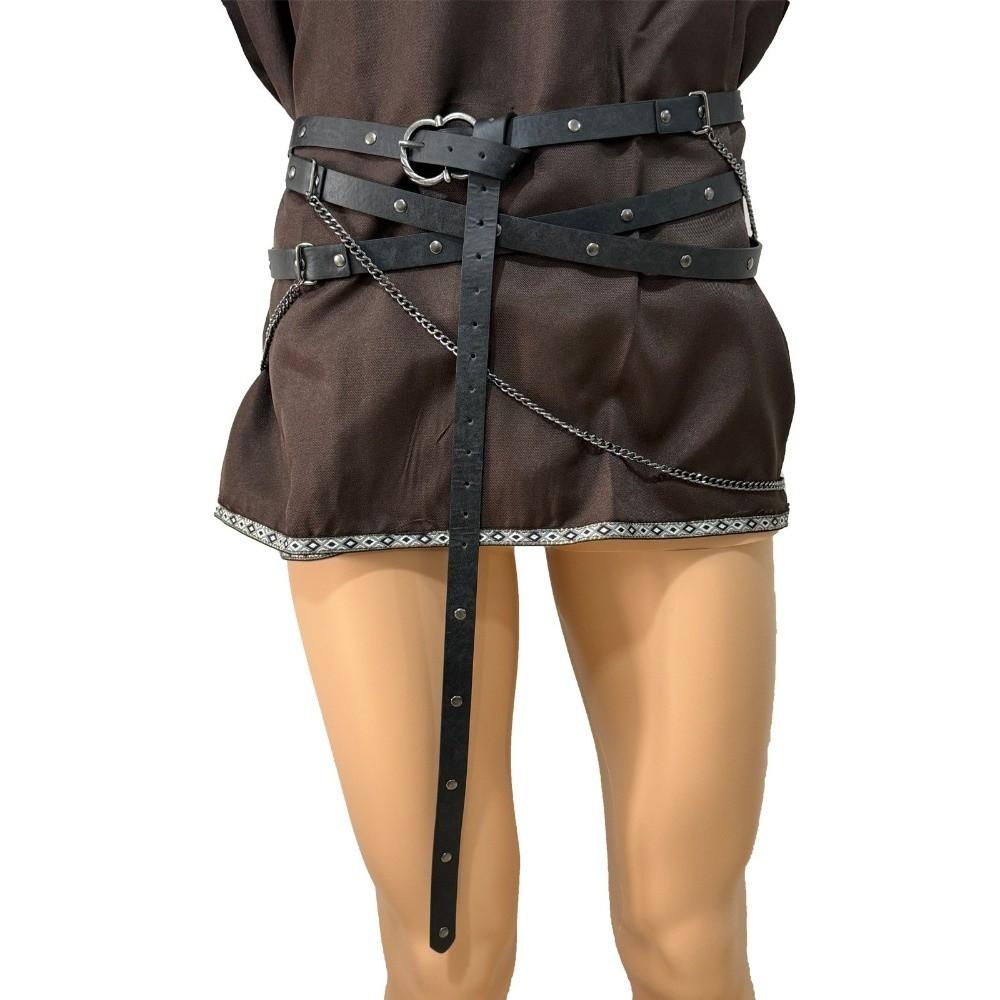 Thin Medieval DIY Faux Leather Belt Metal Pin Buckle Chain Belt Viking Waist Belts  Jeans Matching