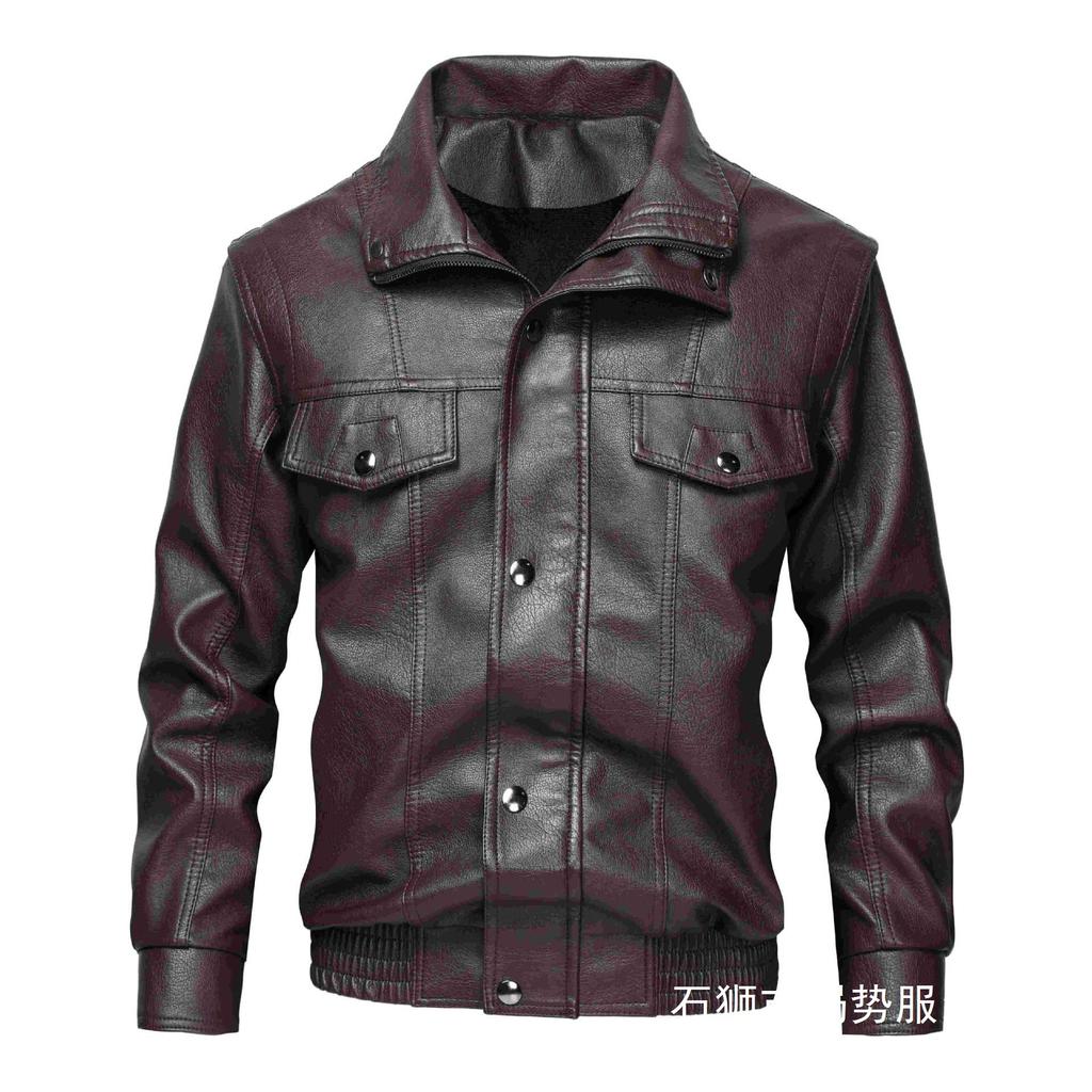 American PU velvet leather jacket men's jacket autumn and winter new stand-up collar locomotive clothing versatile trend jacket