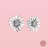 Authentic Sterling  Tone Pendiente Daisy Flower Stud Earrings Earrings Fit For Women Original Earrings Fine JewelryFlower Stud