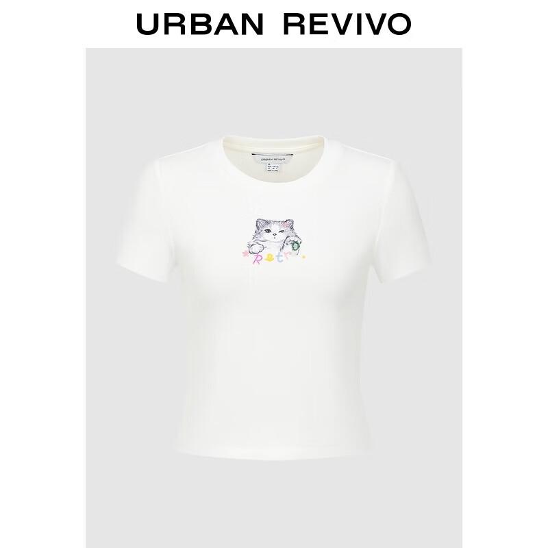 UR 2025 Autumn Women s Casual Pet Print Slim-fit Short Sleeve T-shirt S