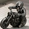 3D Printed Resin Model Skull Motorcycle Rider Statue, Cool Gothic Biker Skeleton Halloween Party Decoration Figurine, Motorbike Sculpture Desktop Car