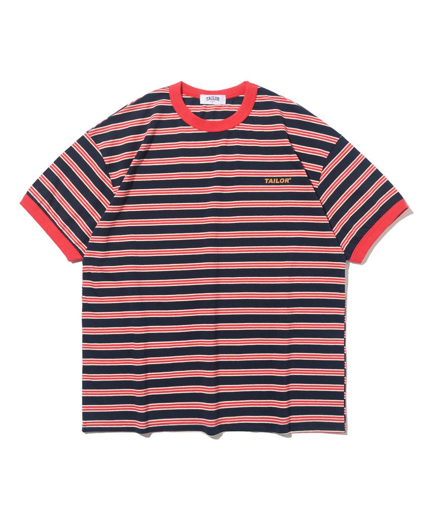 TAILOR STUDIO Minimal Logo Stripe Short Sleeve T-Shirt (Navy/Red)