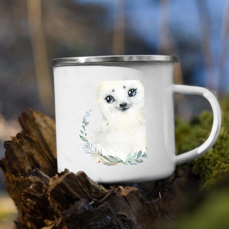 Cute Animal Horse Deer Print Mugs Creative Drink Coffee Milk Cups Kawaii Kids Animal Theme Party Juice Enamel Mug Gift for Child