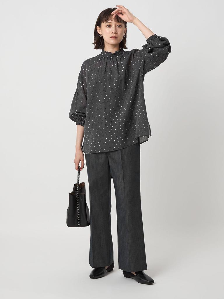 United Arrows Green Label Relaxing Sheer Ruffled Collar Blouse, 35116761571, 7900 Navy (79), Free Size