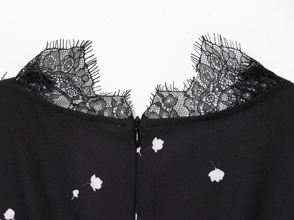 Waist-Cinching Slimming Dress: Women's European & American Style, Sexy Lace Patchwork, V-Neck Print