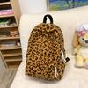 Women's leopard print backpack fashion hundred corduroy backpack trendy student school bag high value large capacity backpack