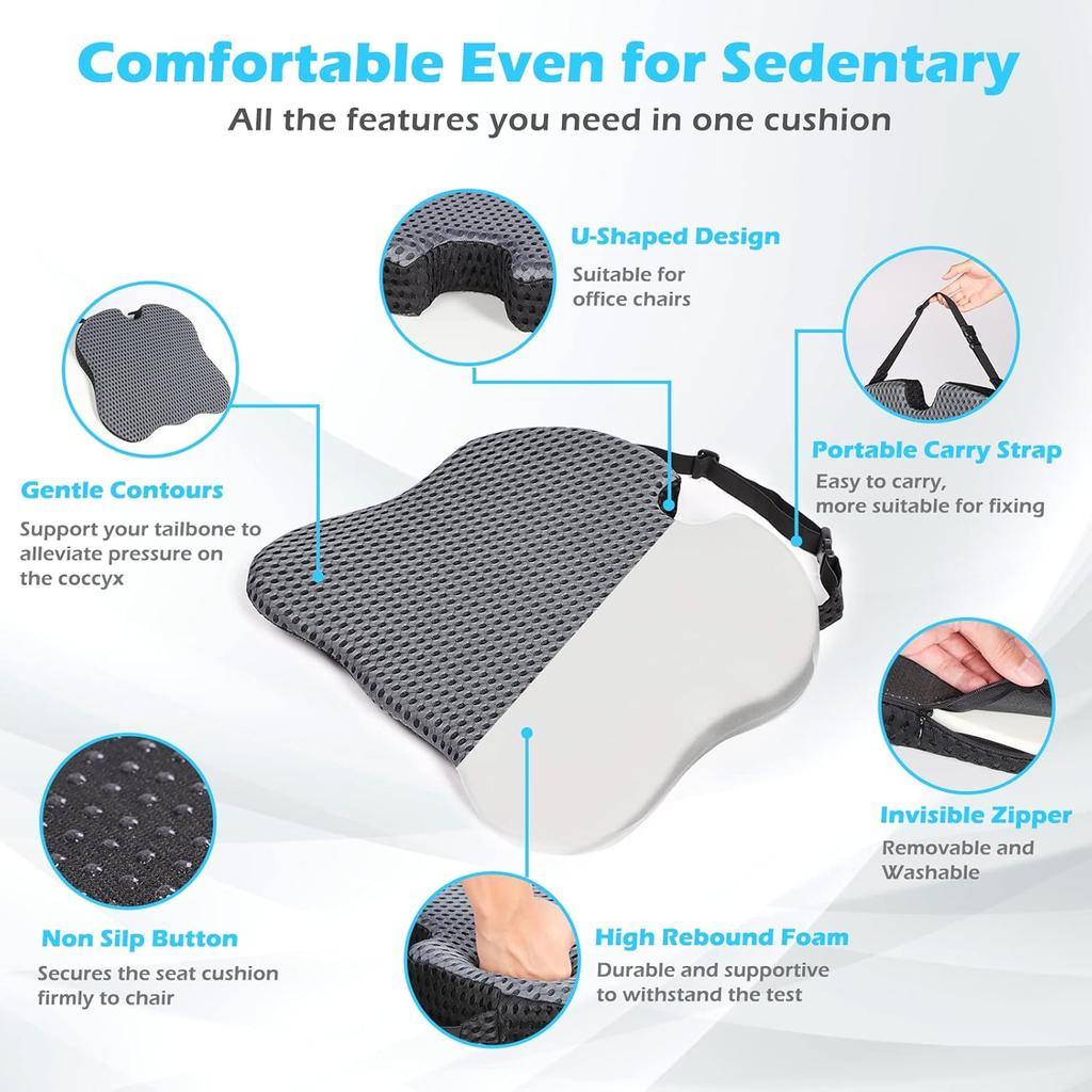 Car Wedge Seat Cushion Memory Foam Comfortable Seat Cushion-Orthopedic Support For Car Driver Seat Office Chair Wheelchairs