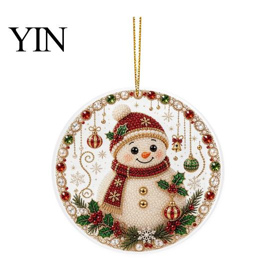 Office Holiday Decorations Christmas Acrylic Hanging Ornament, 2D Flat Double Side Printed Home Decor Santa Snowman Pendant for Tree Window, Festive