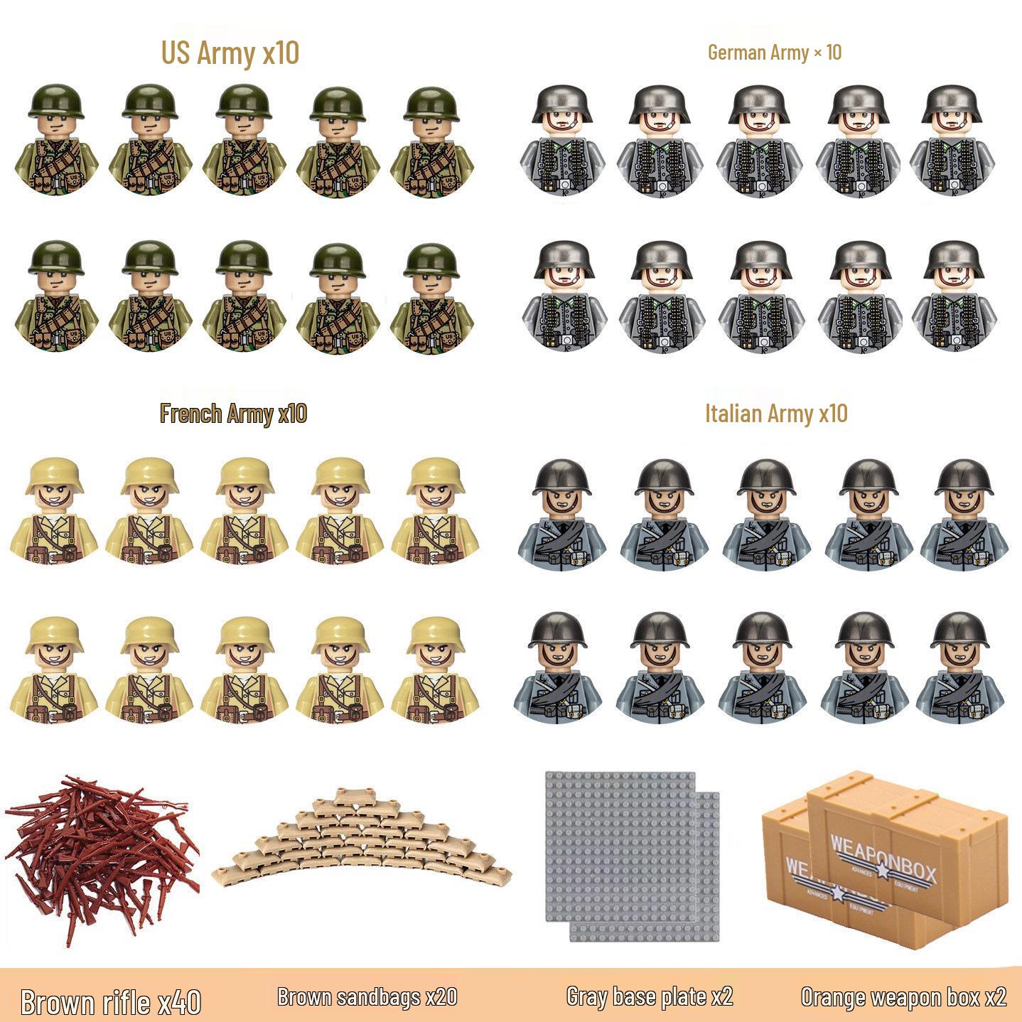 WWII Soldier Building Blocks Set: 104PCS Military Series with Weapons & Sandbags