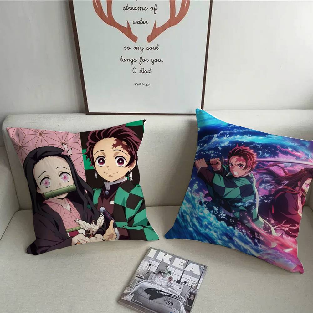 Anime Demon Slayer Kamado Tanjirou Kamado Nezuko Pillow Case Home Decor Throw For Sofa Bed Car Room Decor Gift Idea