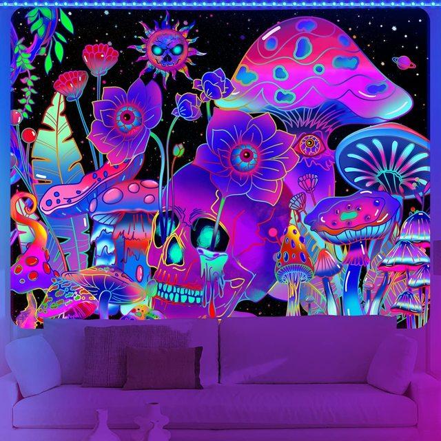 Skull Floral Tapestry Wall Haning Trippy Art Mushroom Skeleton Gothic Home Decor Garden Aesthetic Tapestries For Bedroom Blanket