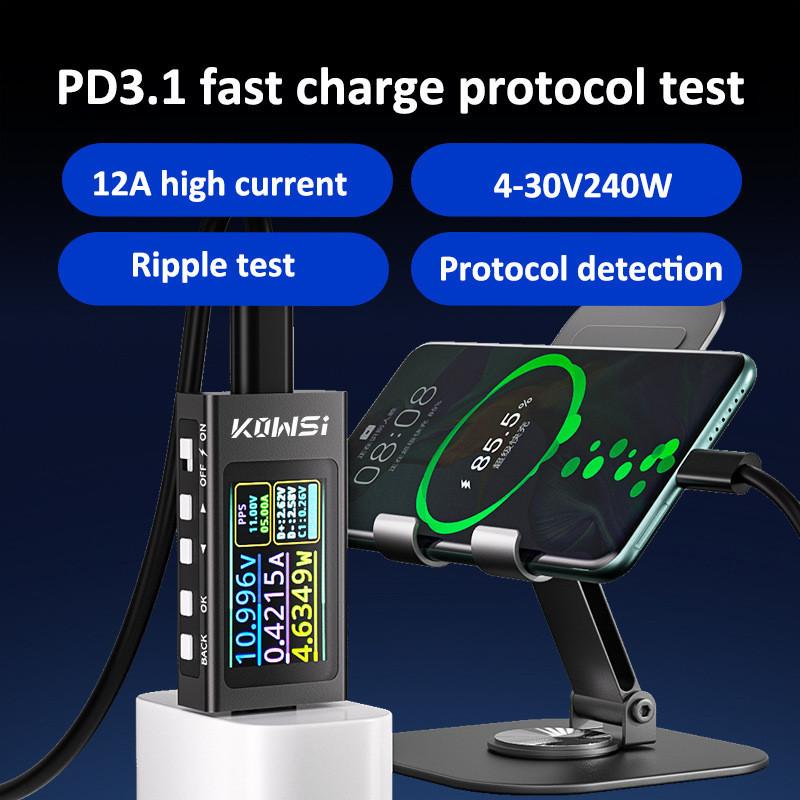 KWS-X1 Digital Voltmeter 3.3-36V 0-12A Type-C Current Voltage Monitor 240W USB Tester Fast Charging Trigger Meter HD IPS Display