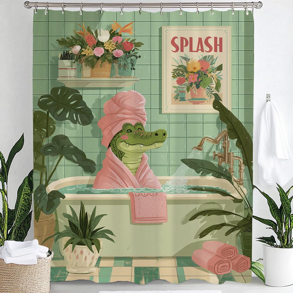 Fun Leopard Shower Curtain,Cat, Dog and Animals Bathing in Nordic Plant Bathtub Bathroom Decorative Shower Curtain with Hooks