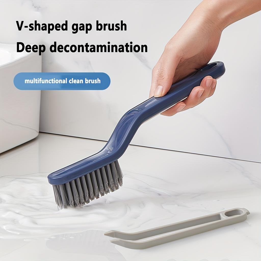1pc, 2-in-1 V-Shaped Crevice Brush with Hard Bristles for Bathroom, Toilet, Tile, Stove,Long Handle Floor Brush with Cleaning Clip for Easy Cleaning