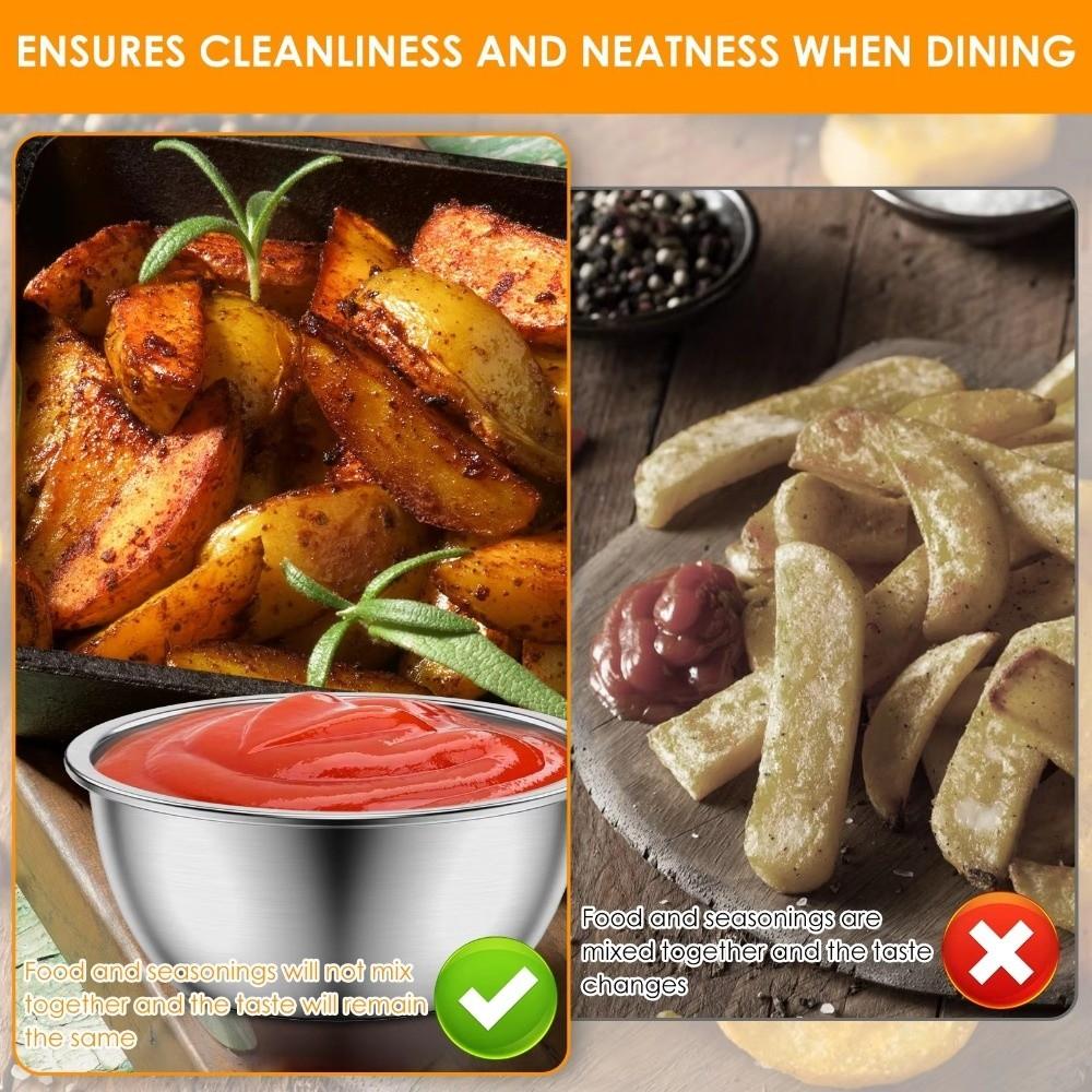 1/6PCS Portable Stainless Steel Bowls Reusable Condiment Cups Salad Dressing Dish Condiment Storage