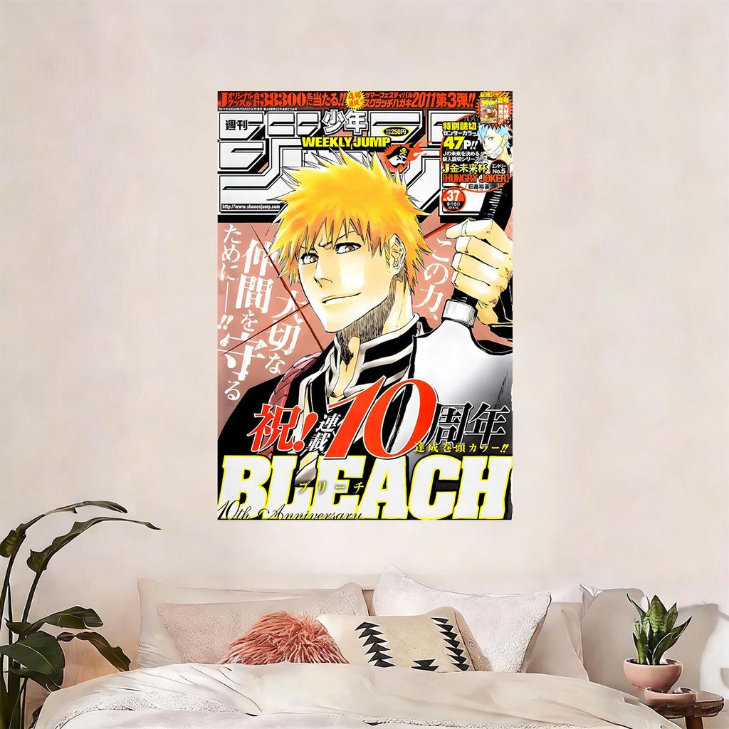 BLEACH Anime Weekly Jump Cover Tapestry Flat Print Ichigo Kurosaki Wall Hanging Japanese Manga Decor for Bedroom Fan Gift