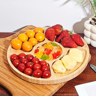 Wooden Divided Serving Trays Appetizer Tray 5 Dining Grids Snacks Bowls Round Serving Tray Serving Dishes Perfect for Parties