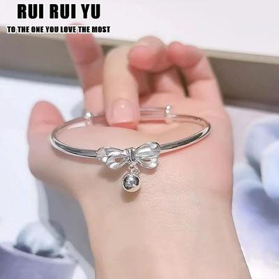RUI RUI YU Bracciale con campana Bowknot di design di lusso per donna Bracciale regolabile aperto color argento Regalo di gioielli con dichiarazione di festa di nozze