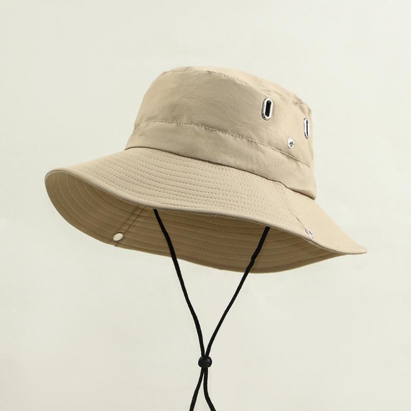 

Outdoor Camping Drawstring Bucket Hat - Sun Protection Fishing Hiking Hat Wide Brim UPF 50+ Quick Dry Western Cowboy Style Cap хаки