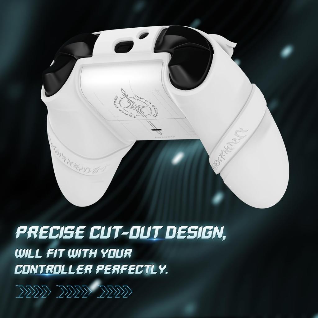 PlayVital Silicone Controller Cover for Xbox Series with Thumb Caps and Stickers Grip Shock Absorbing Runes Edition X/S – Non-Slip Skin, – (White)
