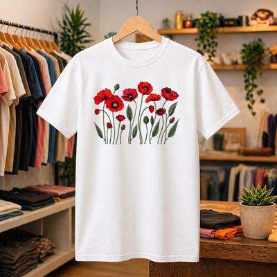 Vintage Poppy Flower Graphic Tee, Botanical Nature Art Shirt, Retro Floral Top, Classic Wildflower Clothing, Aesthetic Nature Lover Gift