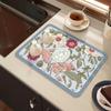 4pcs Flower Kitchen Countertop Drain Mat Absorbent Floor Mat Dining Table Leave-in Heat Insulation Drain Mat