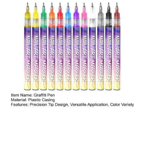 12Pcs Nail Art Graffiti Pens Ultra Fine Tip Manicure Marker DIY Nail